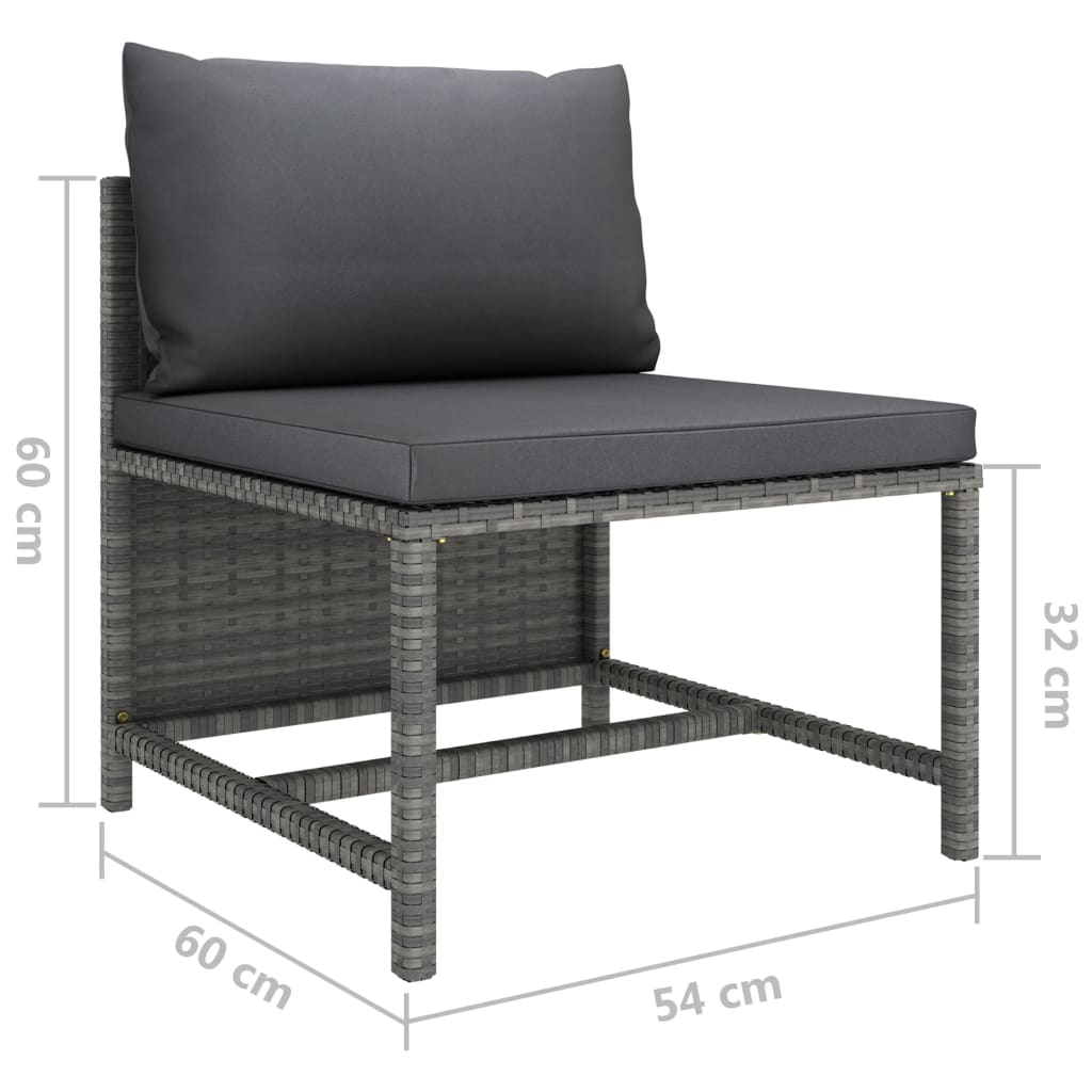 NNEVL Sectional Middle Sofa with Cushions Grey Poly Rattan