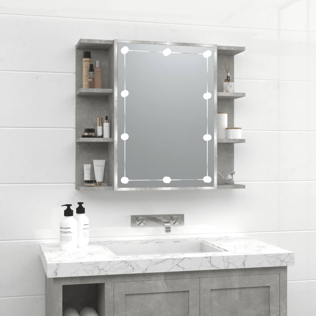 NNEVL Mirror Cabinet with LED Concrete Grey 70x16.5x60 cm