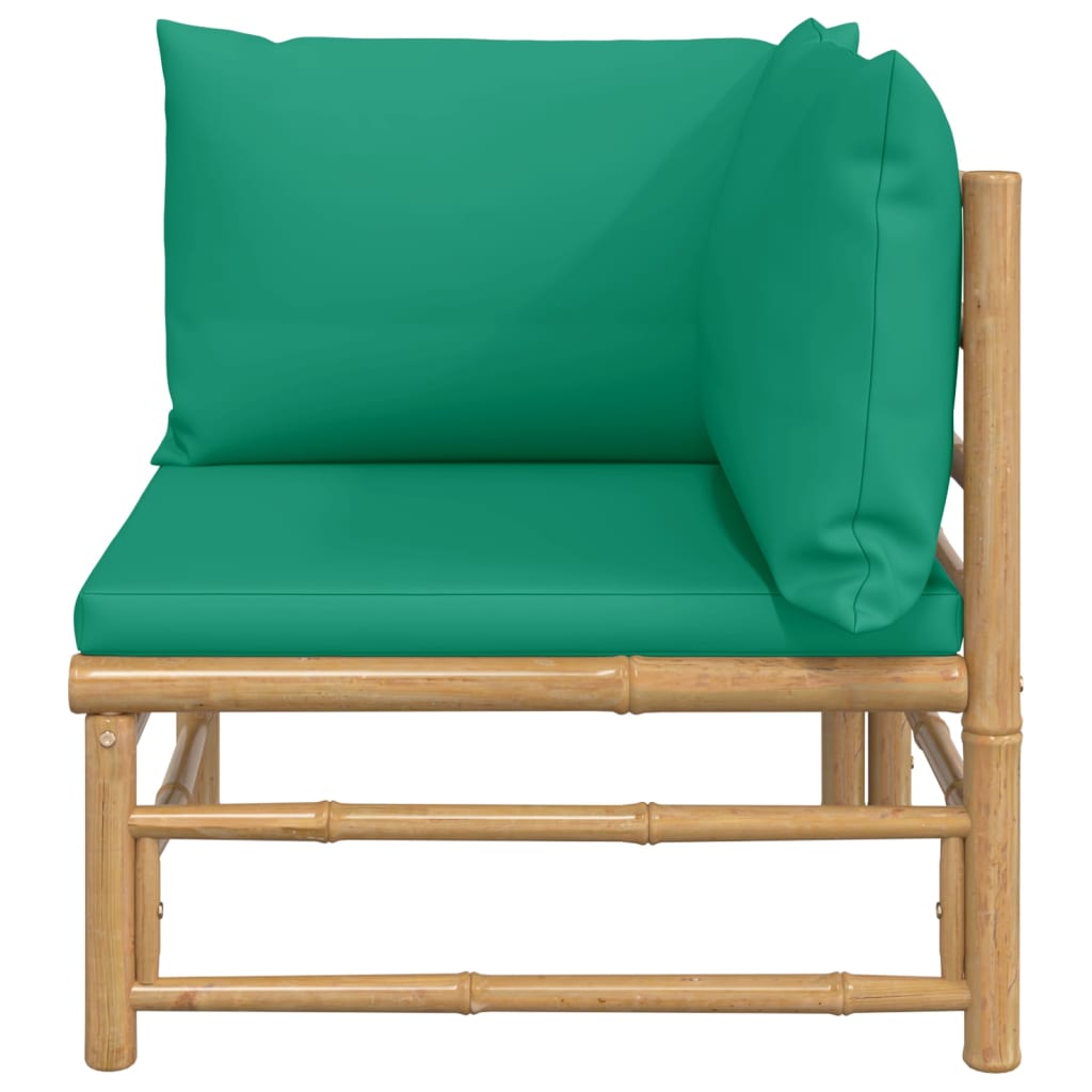NNEVL Garden Corner Sofa with Green Cushions Bamboo