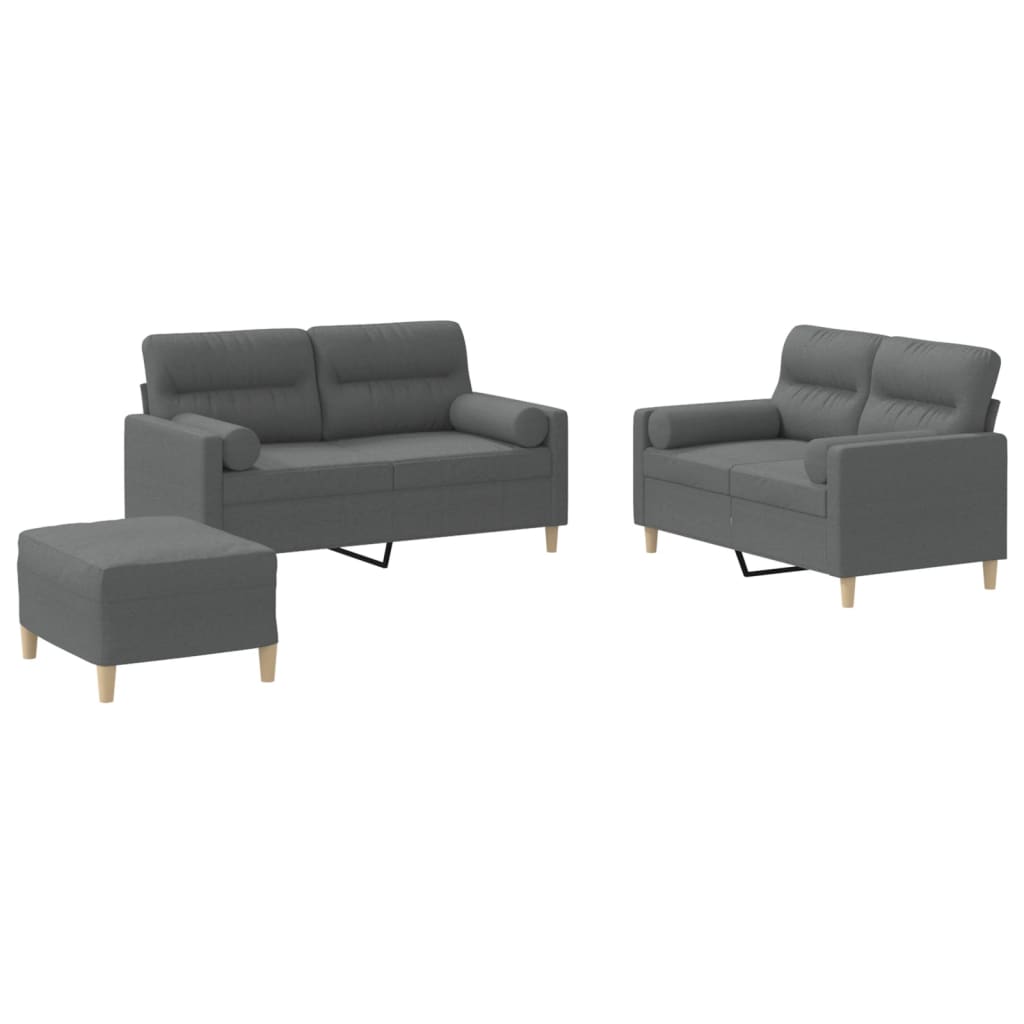 NNEVL 3 Piece Sofa Set with Pillows Dark Grey Fabric