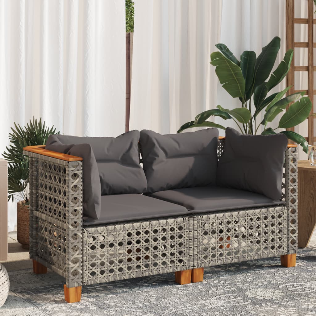 NNEVL Garden Sofas Corner with Cushions 2 pcs Grey Poly Rattan