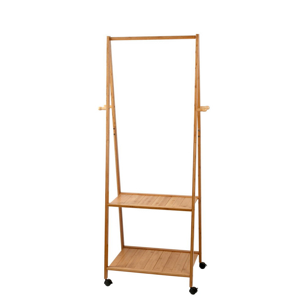 NNEDSZ Bamboo Hanger Stand Wooden Clothes Rack Display Shelf