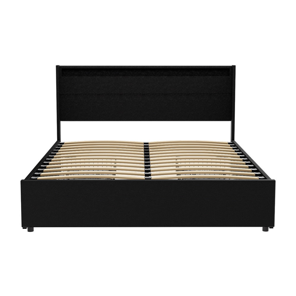 NNEDSZ Artiss Bed Frame Queen Size LED with 4 Drawers Black DUNN