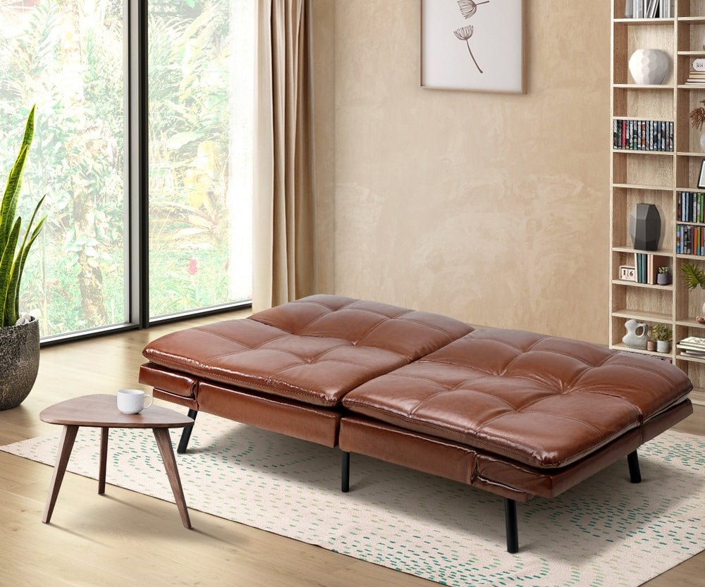 NNEED Sofa Bed Convertible Leather 3-Seater Brown