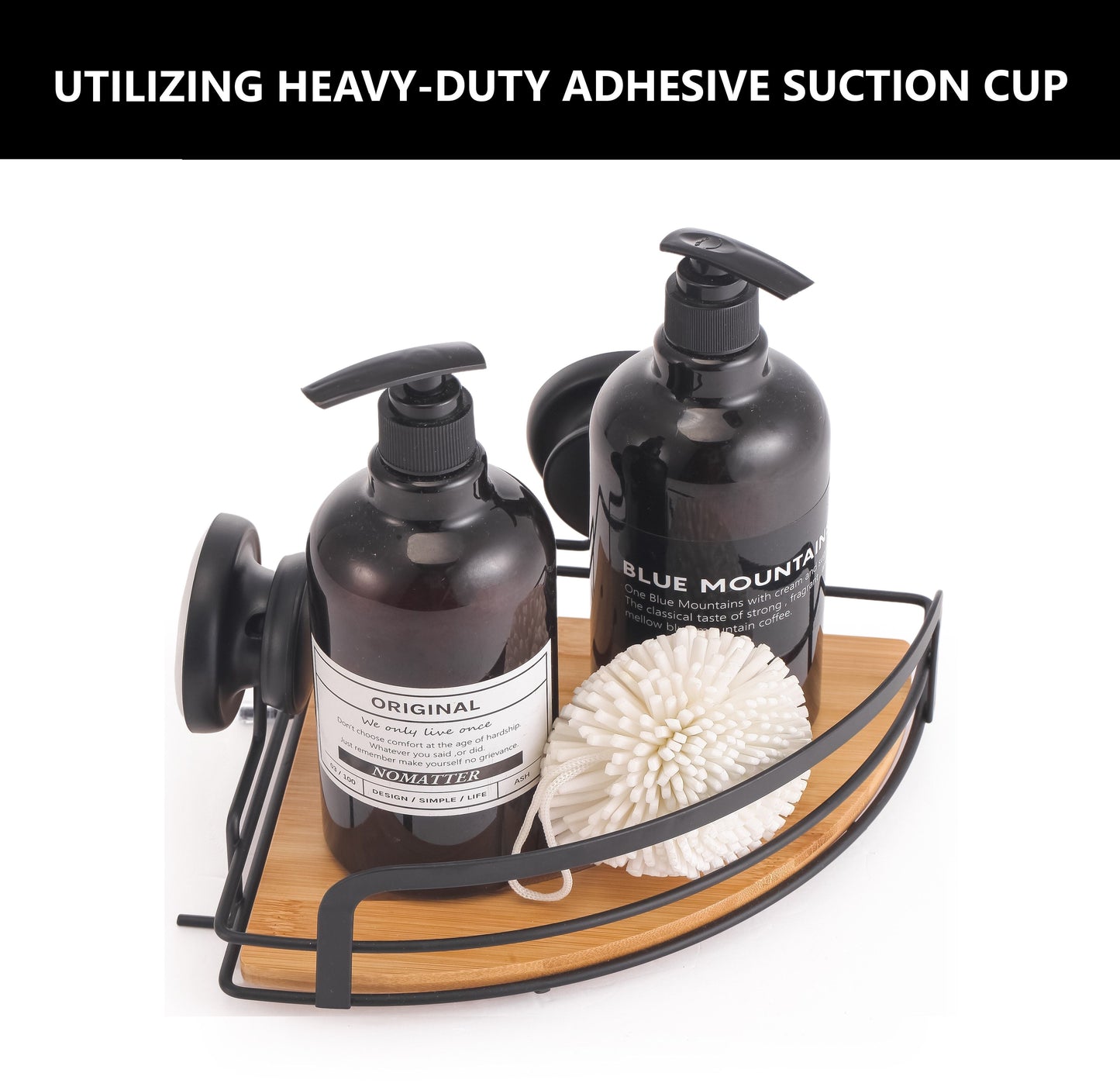 NNEDSZ 2 Pack Round Bamboo Corner Shower Caddy Shelf Basket Rack with Premium Vacuum Suction Cup No-Drilling for Bathroom and Kitchen