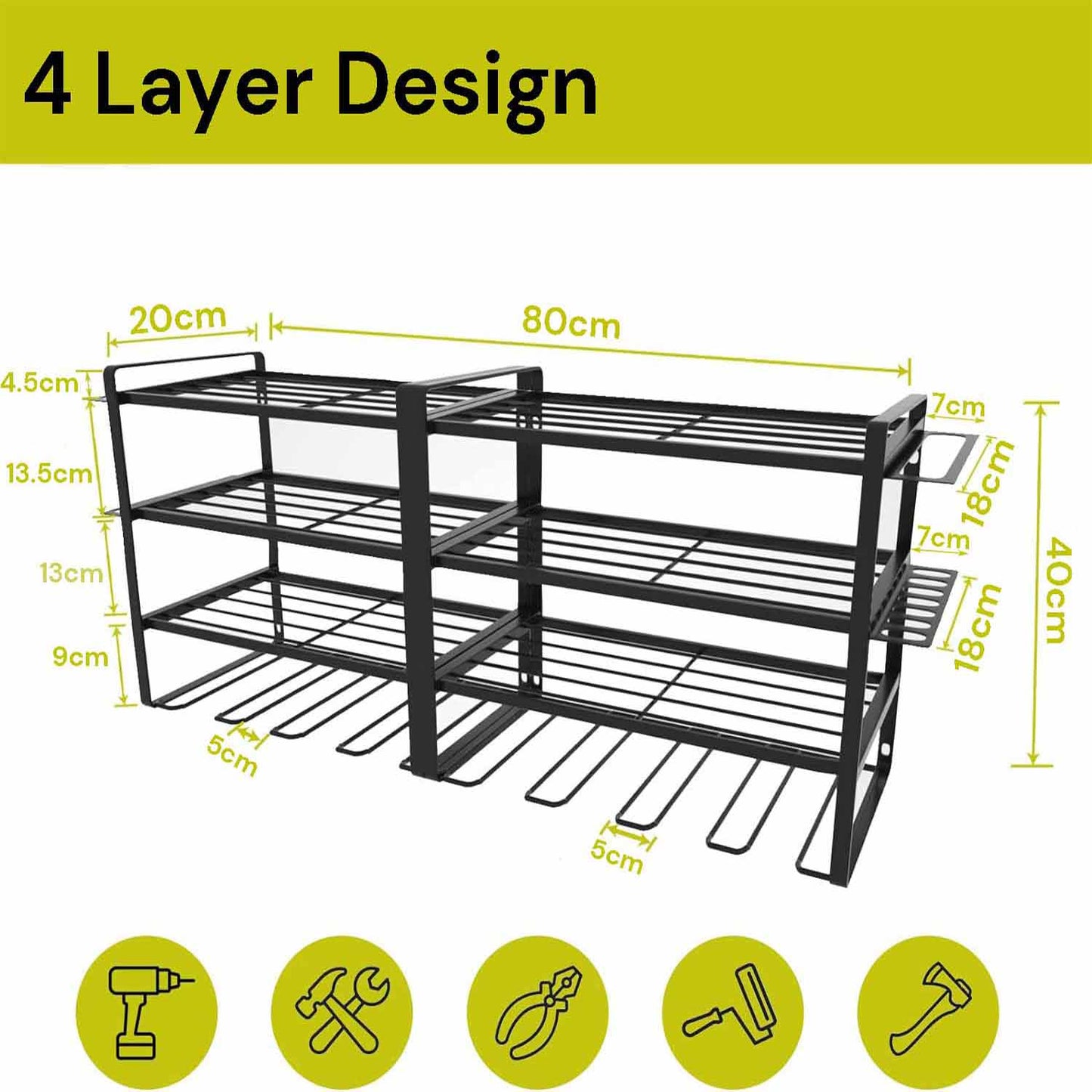 NNEDSZ Large Power Tool Organizer 4 Layers Garage Tool Storage Rack Workshop Tool Shelf Drill Pliers Hammer Rack