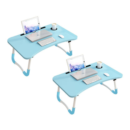NNEAGS 2X Blue Portable Bed Table Adjustable Foldable Bed Sofa Study Table Laptop Mini Desk with Notebook Stand Cup Slot Home Decor-0