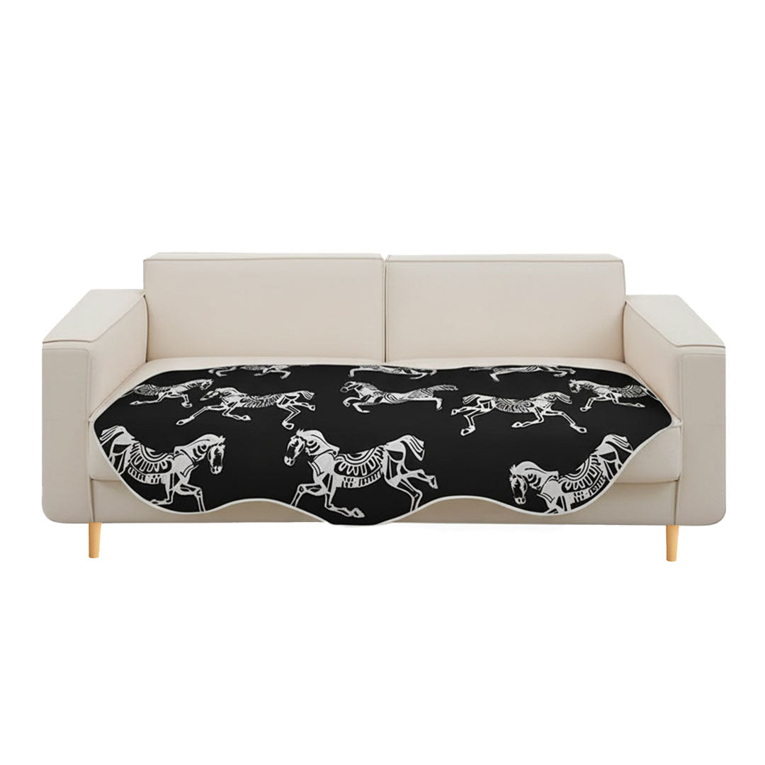 SOGA Four-Seater Black Horse Print 90x260cm Throw Blanket Sofa Cover