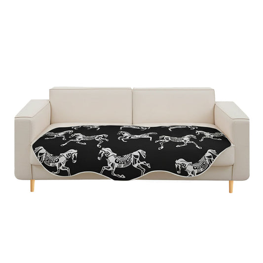 SOGA Four-Seater Black Horse Print 90x260cm Throw Blanket Sofa Cover