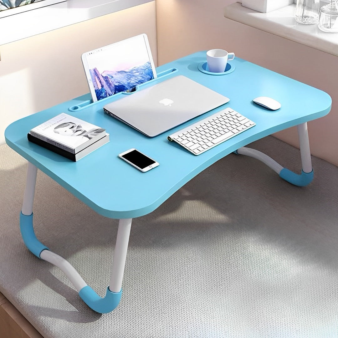 NNEAGS 2X Blue Portable Bed Table Adjustable Foldable Bed Sofa Study Table Laptop Mini Desk with Notebook Stand Cup Slot Home Decor-1