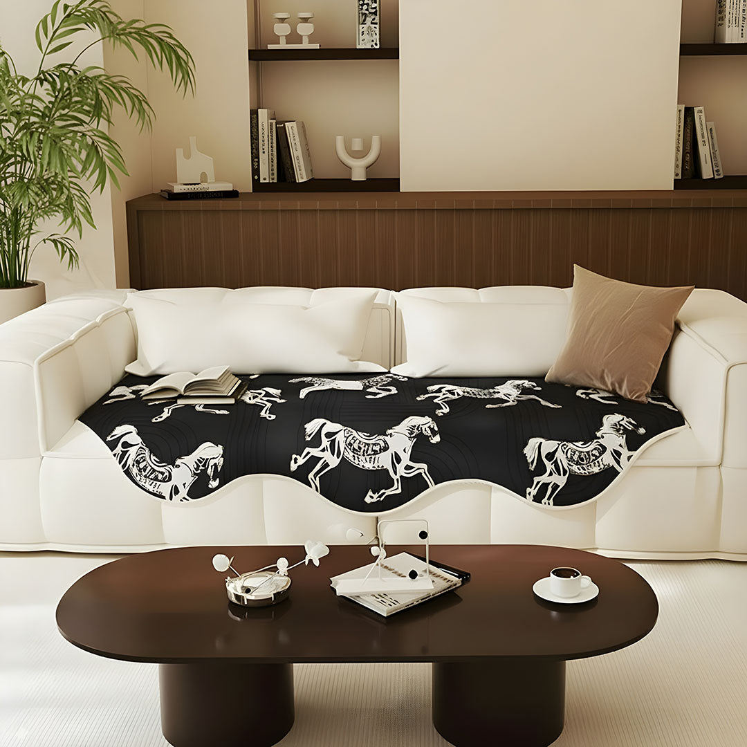 SOGA Four-Seater Black Horse Print 90x260cm Throw Blanket Sofa Cover