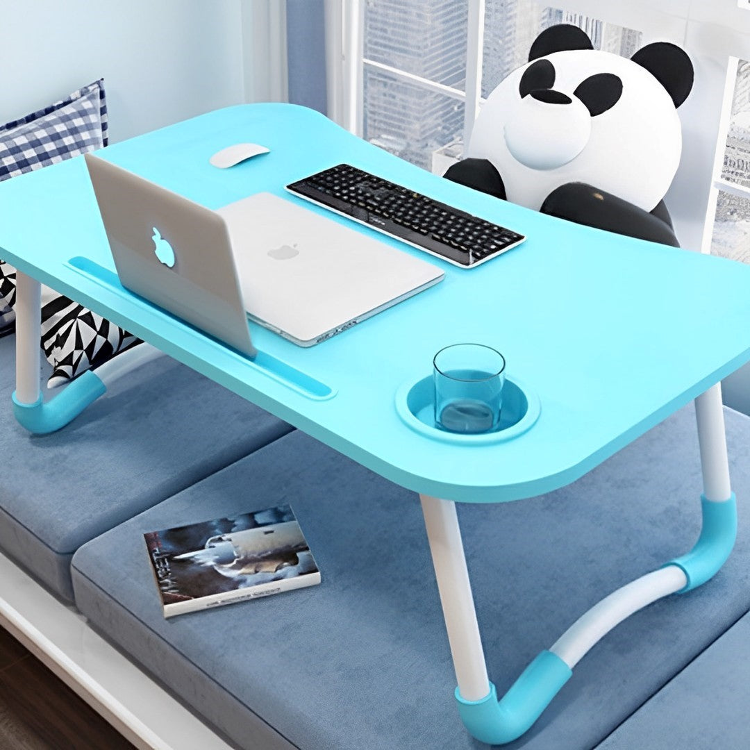 NNEAGS 2X Blue Portable Bed Table Adjustable Foldable Bed Sofa Study Table Laptop Mini Desk with Notebook Stand Cup Slot Home Decor-2