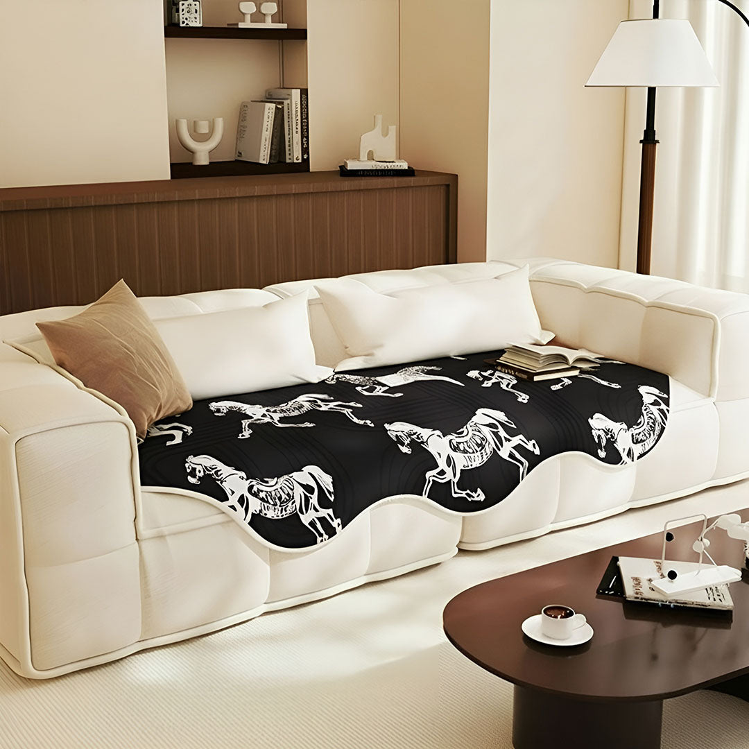 SOGA Four-Seater Black Horse Print 90x260cm Throw Blanket Sofa Cover