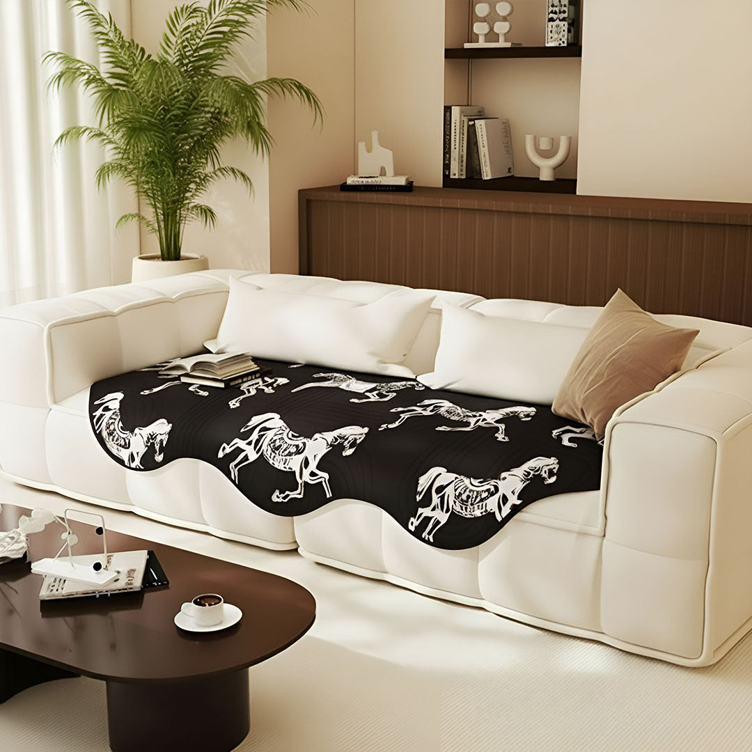 SOGA Four-Seater Black Horse Print 90x260cm Throw Blanket Sofa Cover