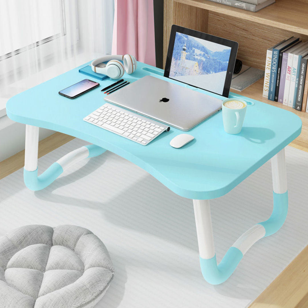 NNEAGS 2X Blue Portable Bed Table Adjustable Foldable Bed Sofa Study Table Laptop Mini Desk with Notebook Stand Cup Slot Home Decor-3
