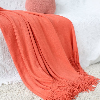 SOGA 2X Orange Acrylic Knitted Throw Blanket Solid Fringed Warm Cozy Woven Cover Couch Bed Sofa Home Decor