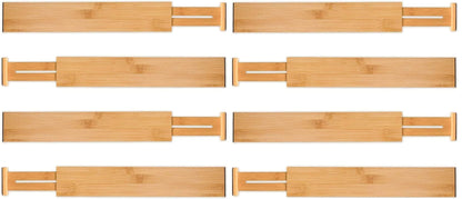 8 Pack Bamboo Adjustable Kitchen Drawer Dividers (Large, 44-55 cm)