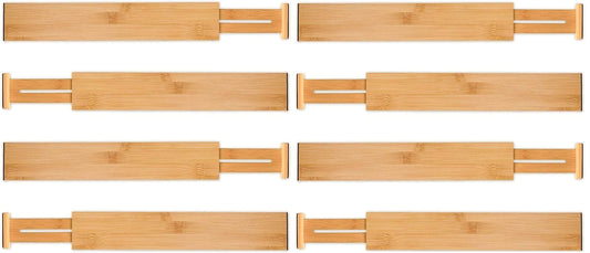 8 Pack Bamboo Adjustable Kitchen Drawer Dividers (Large, 44-55 cm)