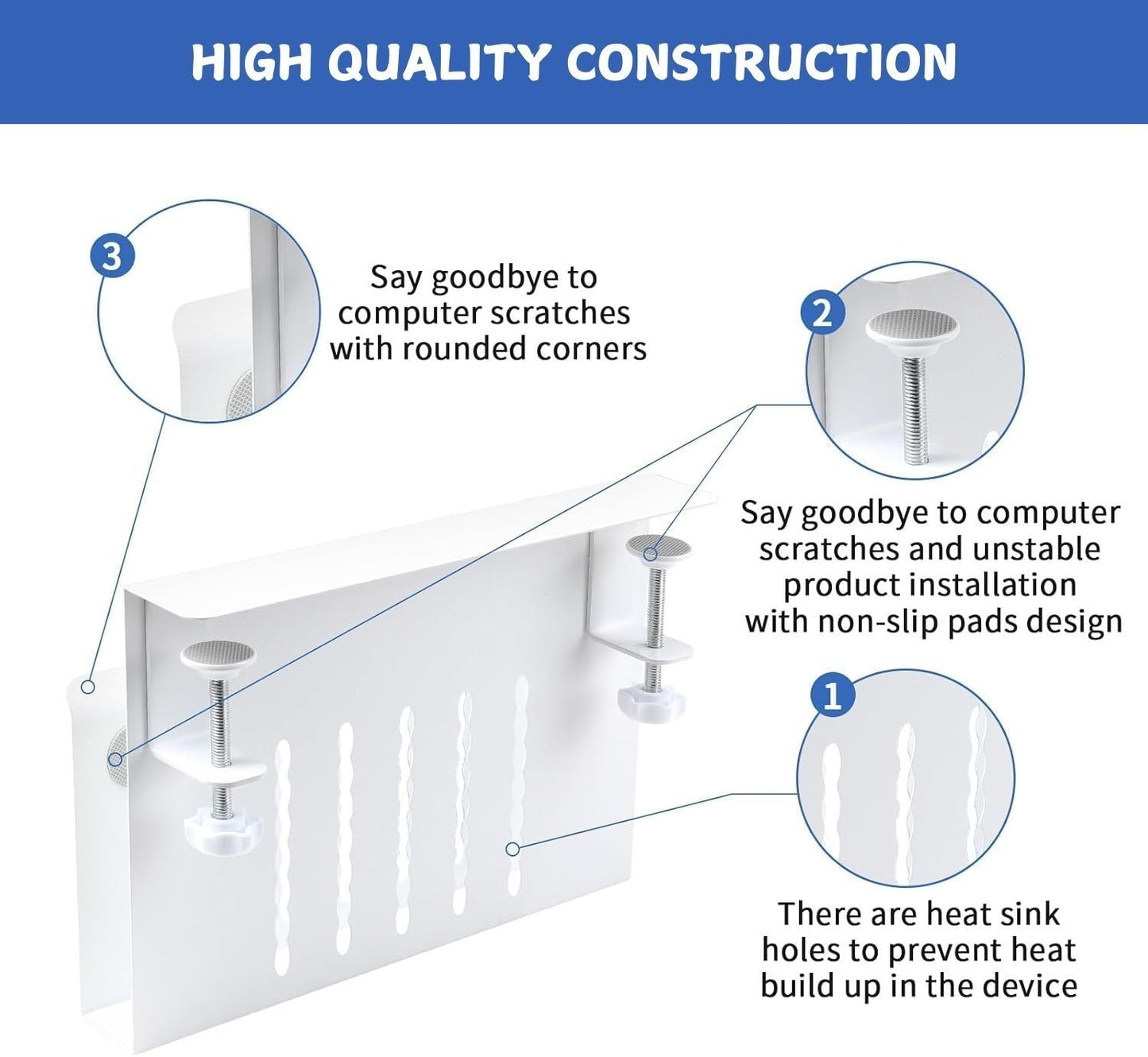 CARLA HOME Under Desk Side Laptop Holder Storage with No Drill Cable Management Tray and Pen Storage for Office and Home