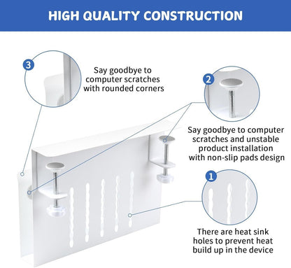 CARLA HOME Under Desk Side Laptop Holder Storage with No Drill Cable Management Tray and Pen Storage for Office and Home