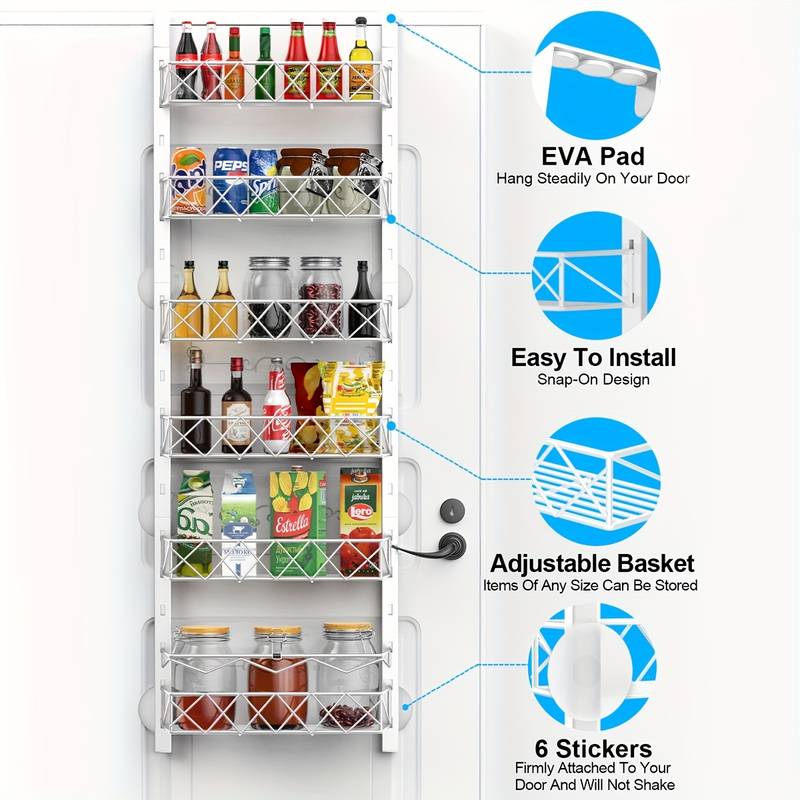 CARLA HOME 6 Tier Adjustable Baskets Over Door Pantry Organiser for Home Kitchen
