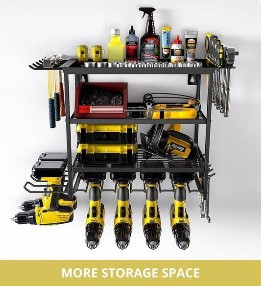 CARLA HOME 4-Tier Power Tool Rack Organiser Wall Mount with Drill Holder & Wrench Hooks for Cordless Tools & Workshop Organization