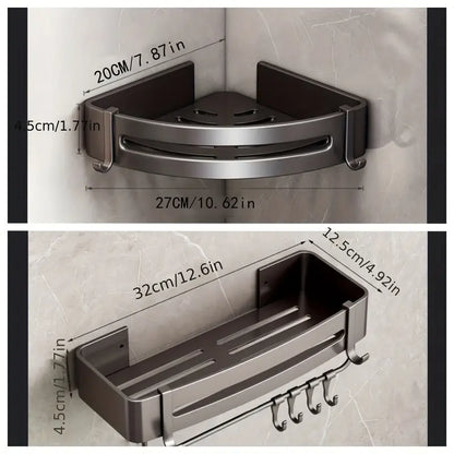 Aluminum Non-Drill Wall-Mounted Corner Shelf - Bathroom Storage Rack