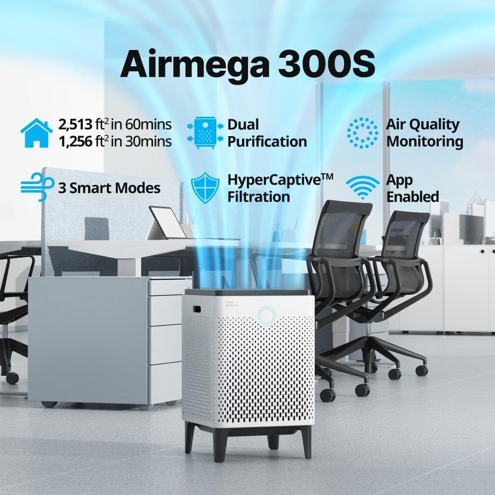 Airmega 300S App-Enabled Smart Air Purifier (Covers 1,256 Sq. Ft.), True HEPA Air Purifier with Smart Technology, Compatible with Amazon Alexa