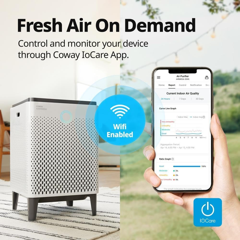 Airmega 300S App-Enabled Smart Air Purifier (Covers 1,256 Sq. Ft.), True HEPA Air Purifier with Smart Technology, Compatible with Amazon Alexa