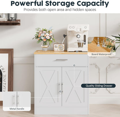 White And Yellow Kitchen Buffet Sideboard Cabinet With Large Drawer