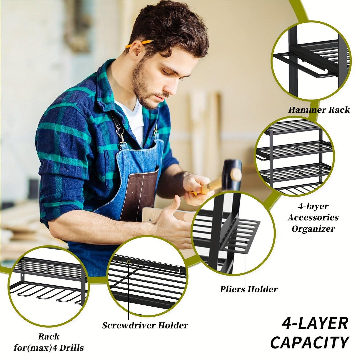 4-Layer Wall Mount Drill Holder Rack Organizer