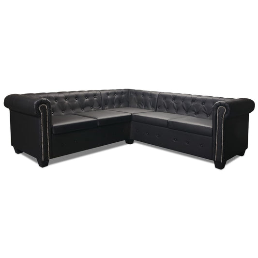 NNEVL Chesterfield Corner Sofa 5-Seater Artificial Leather Black