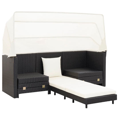 NNEVL Extendable 3-Seater Sofa Bed with Roof Poly Rattan Black-1