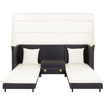 NNEVL Extendable 3-Seater Sofa Bed with Roof Poly Rattan Black-3