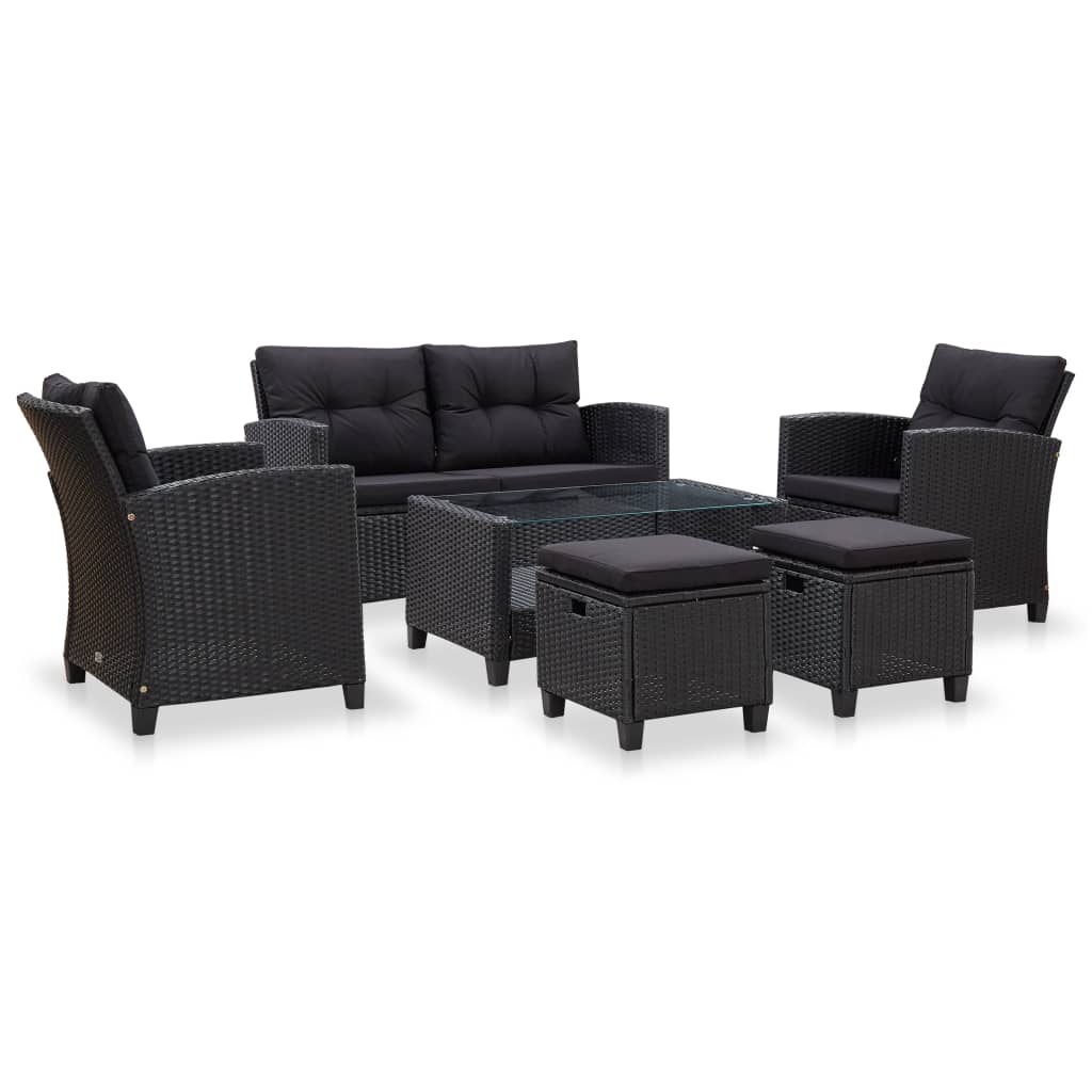 NNEVL 6 Piece Garden Sofa Set with Cushions Poly Rattan Black