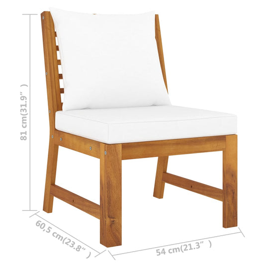 NNEVL Sectional Middle Sofa with Cream Cushion Solid Acacia Wood