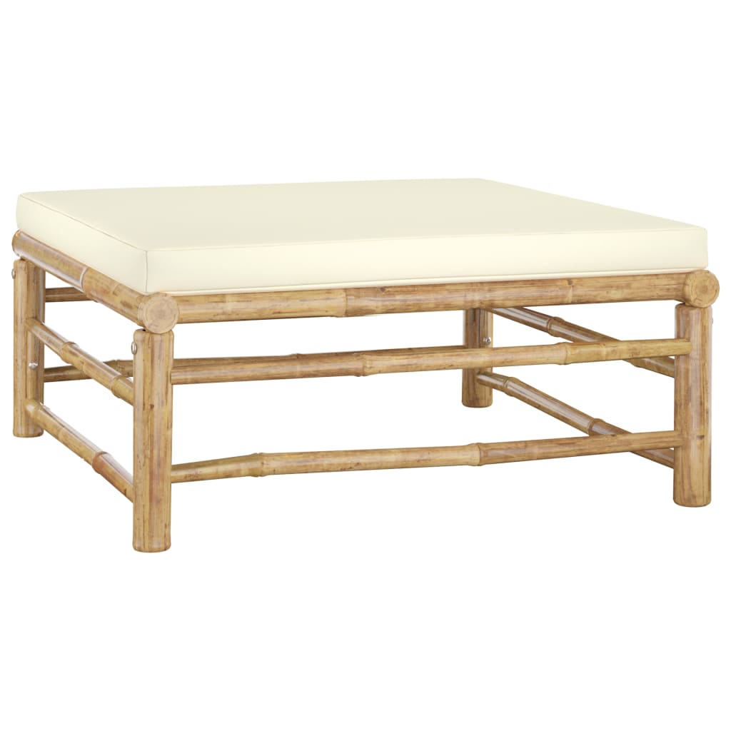NNEVL Garden Footrest with Cream White Cushion Bamboo