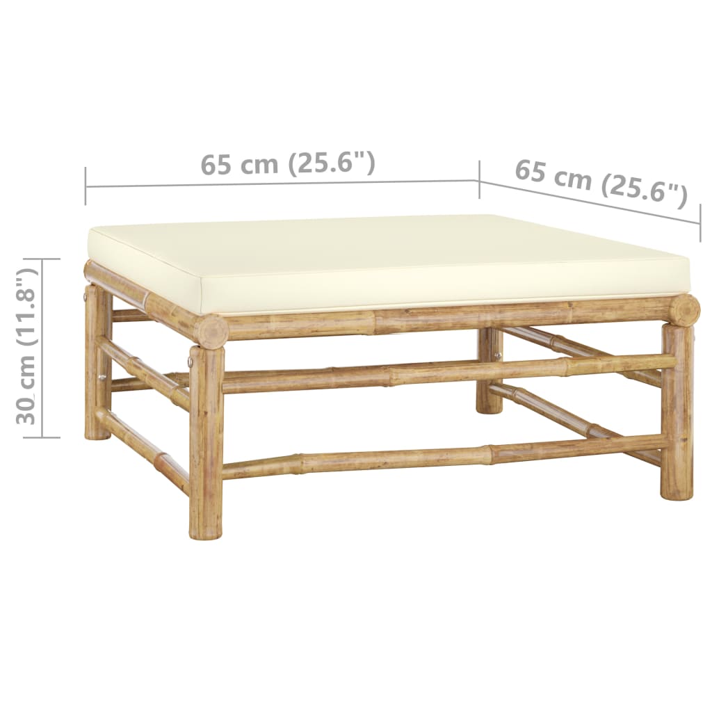 NNEVL Garden Footrest with Cream White Cushion Bamboo