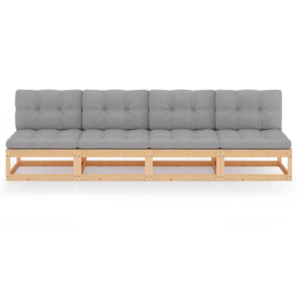 NNEVL 4-Seater Sofa with Cushions Solid Pinewood