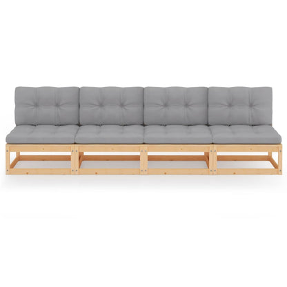 NNEVL 4-Seater Sofa with Cushions Solid Pinewood