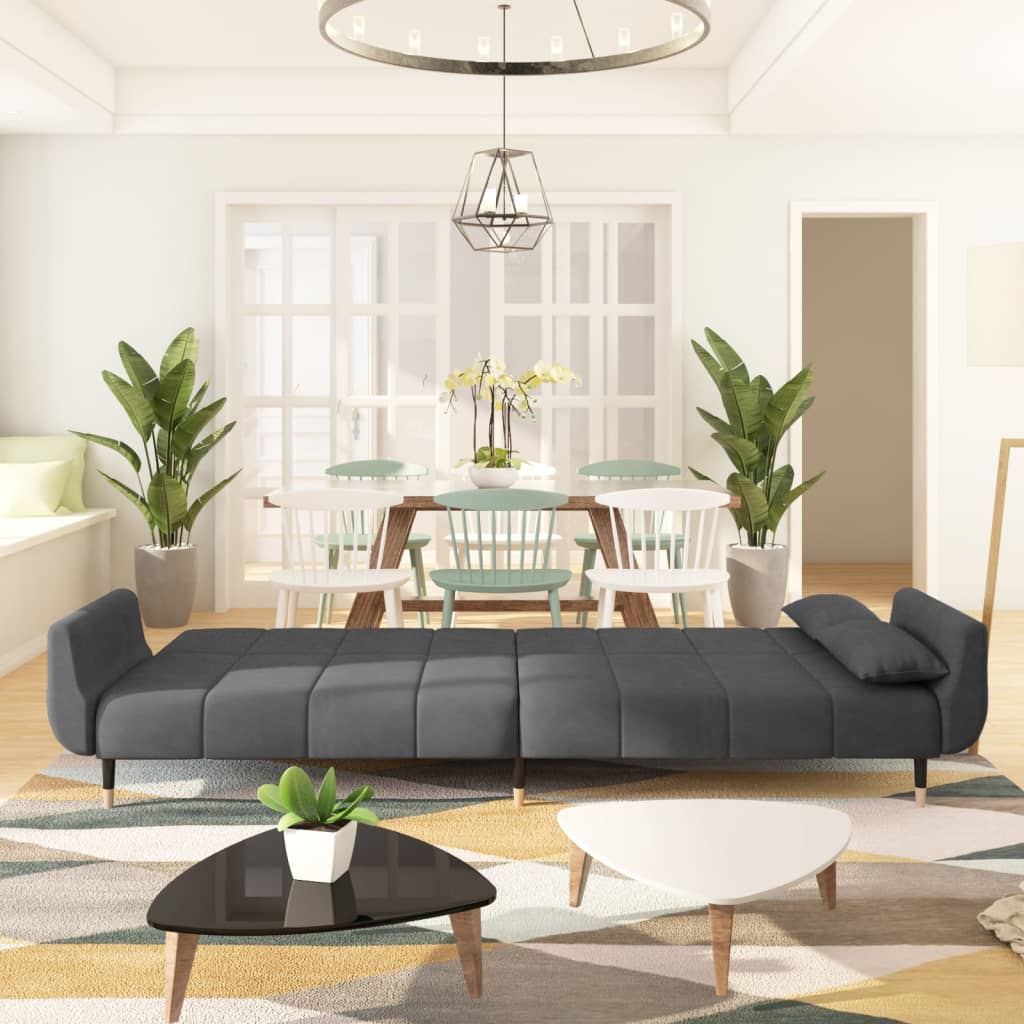 NNEVL 2-Seater Sofa Bed with Two Pillows Dark Grey Velvet