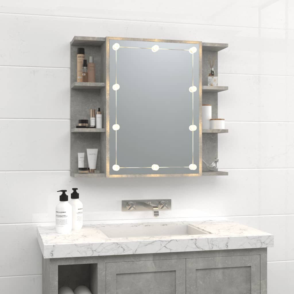 NNEVL Mirror Cabinet with LED Concrete Grey 70x16.5x60 cm