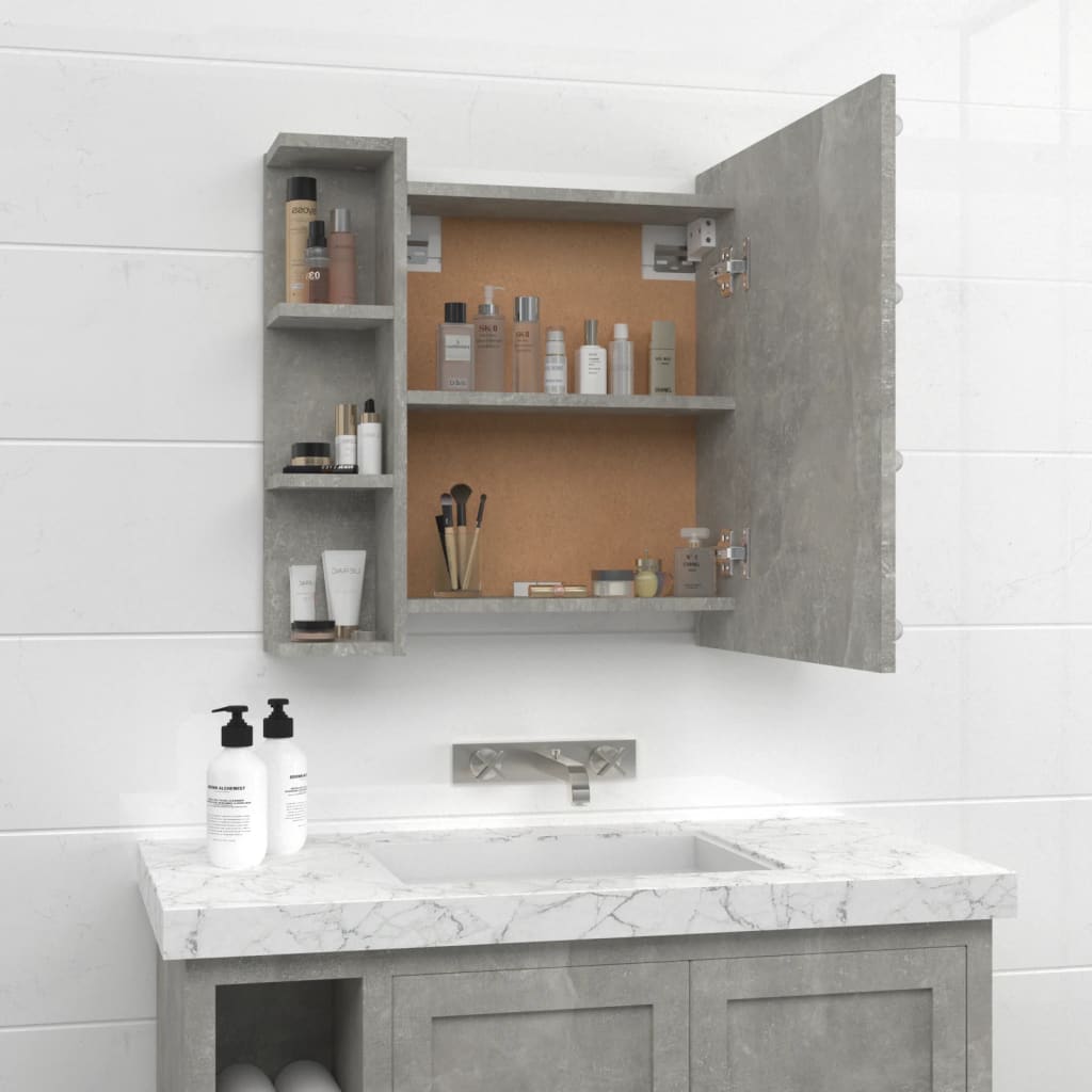 NNEVL Mirror Cabinet with LED Concrete Grey 70x16.5x60 cm