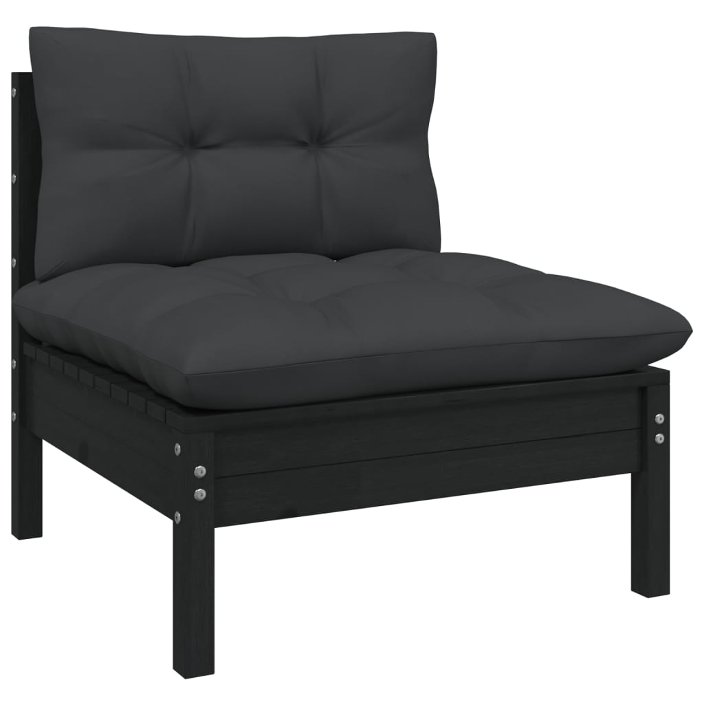 NNEVL Garden Middle Sofa with Cushions Black Solid Pinewood