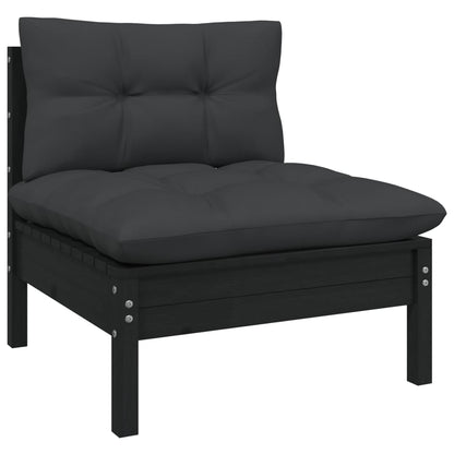 NNEVL Garden Middle Sofa with Cushions Black Solid Pinewood