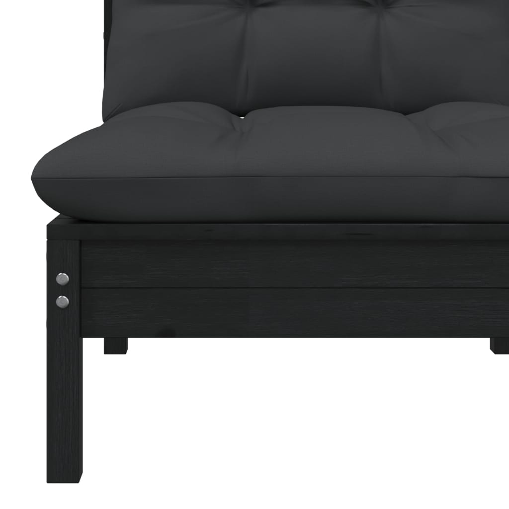 NNEVL Garden Middle Sofa with Cushions Black Solid Pinewood