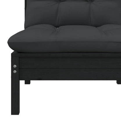 NNEVL Garden Middle Sofa with Cushions Black Solid Pinewood