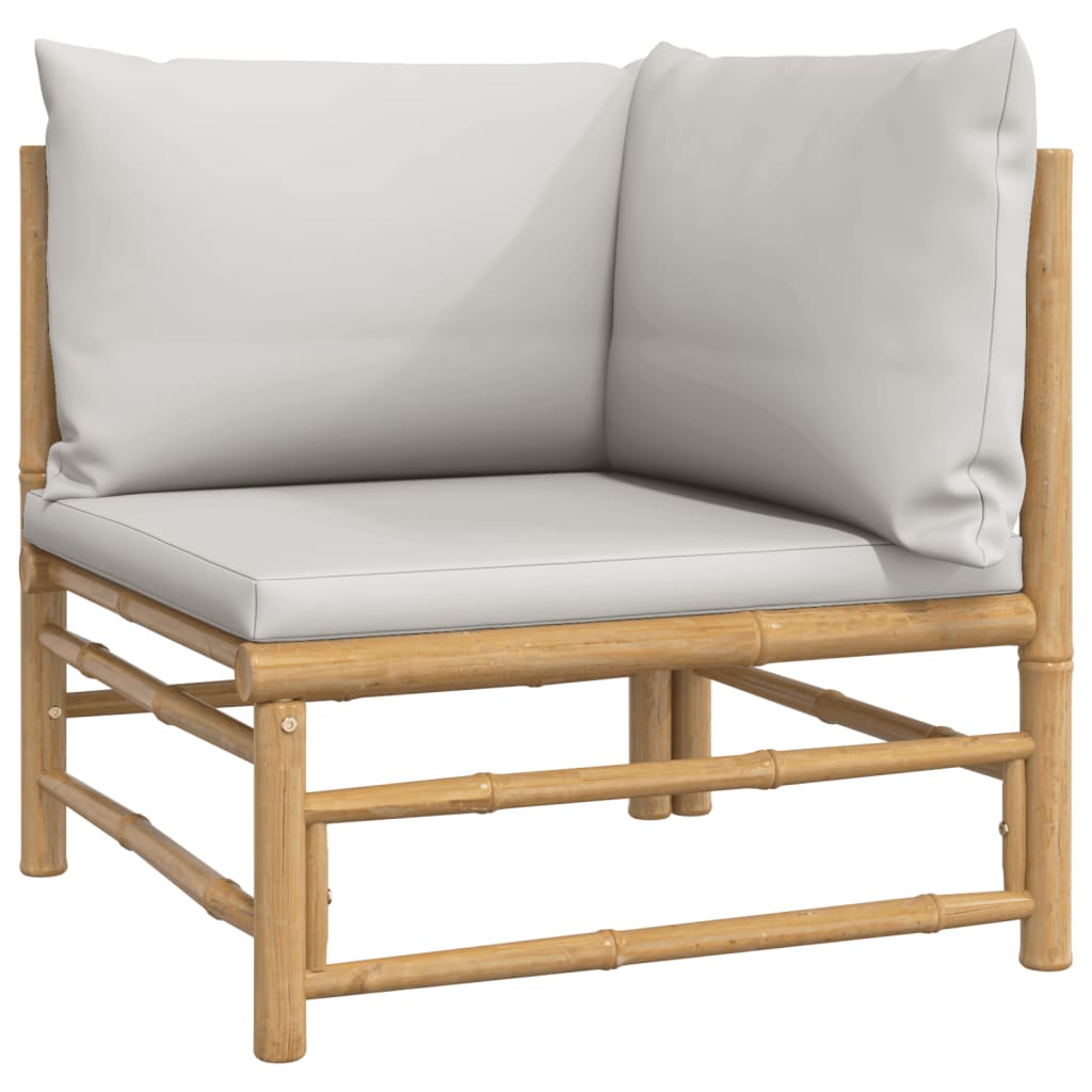 NNEVL Garden Corner Sofa with Light Grey Cushions Bamboo