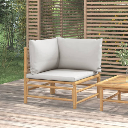 NNEVL Garden Corner Sofa with Light Grey Cushions Bamboo