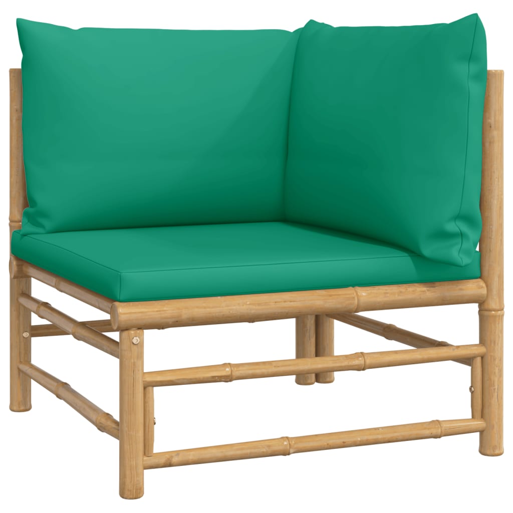 NNEVL Garden Corner Sofa with Green Cushions Bamboo
